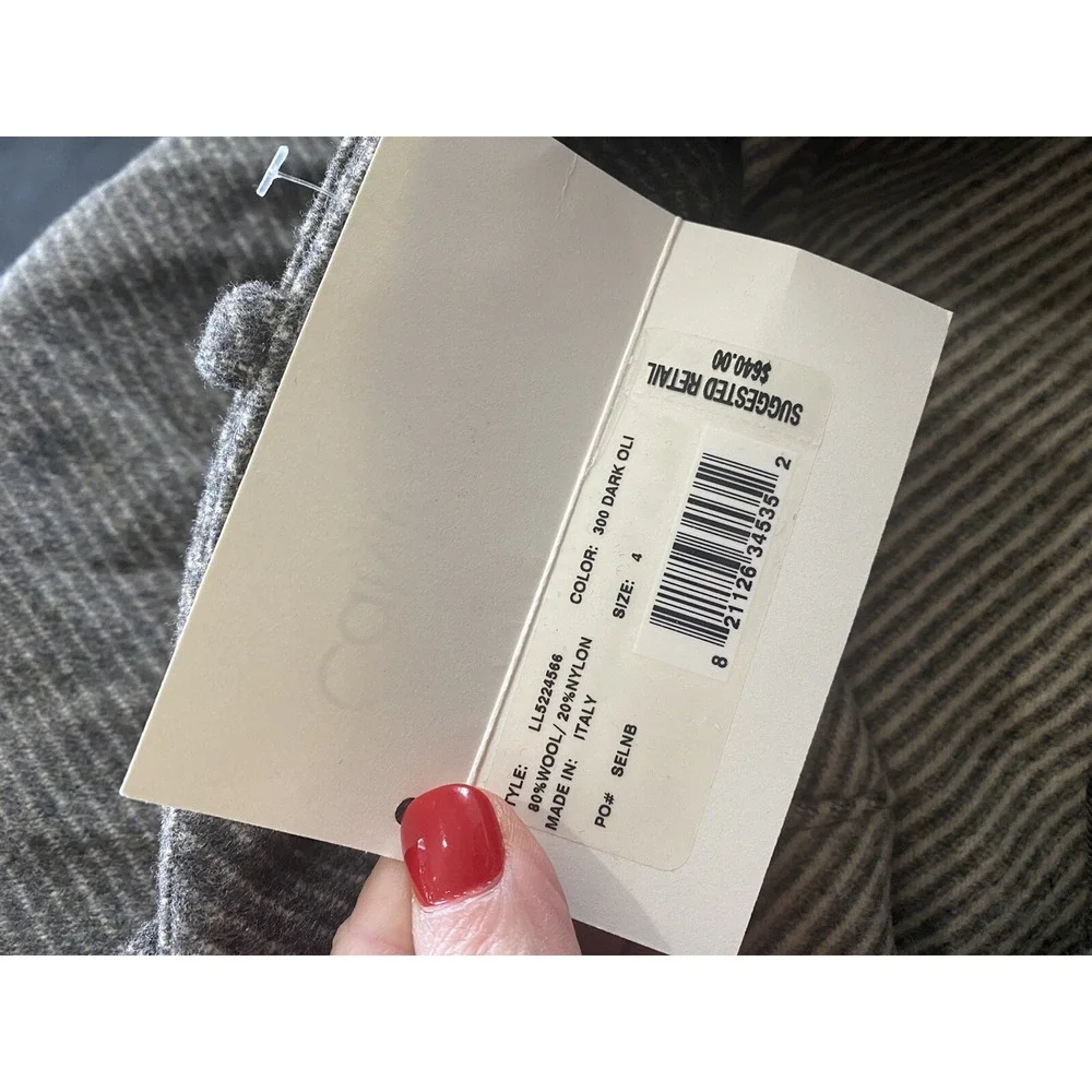 Calvin Klein Made In Italy $640 Olive Green Wool Blend Belted Wrap Skirt  NWT 4